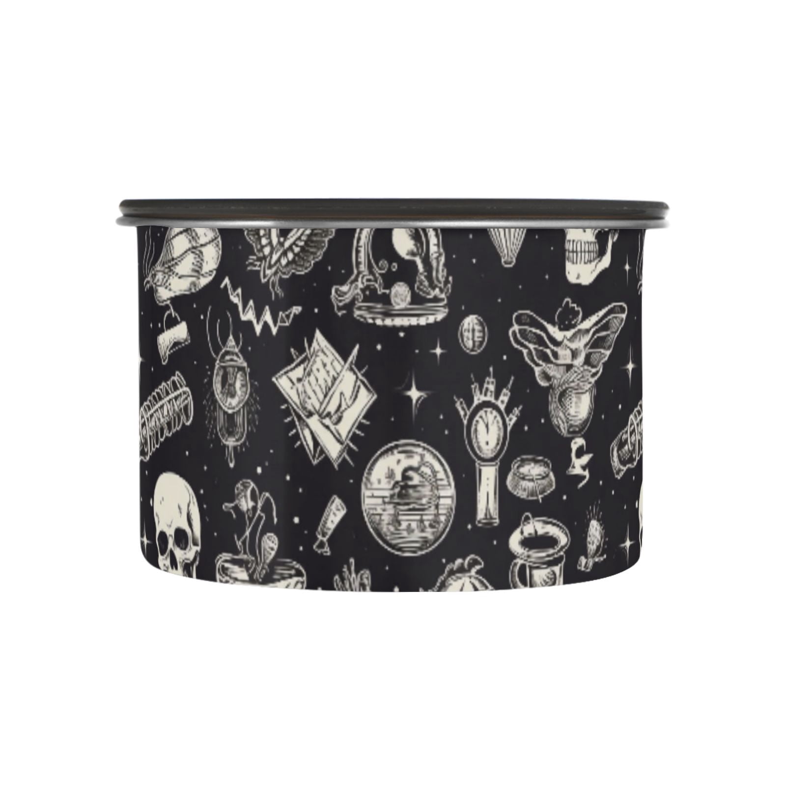 Skull Witchy Airtight Coffee Bean Canister 30oz Food Storage Containers with Lids For Gournd, Tea, Sugar, Flour, Rice, Cereal, Candy Cookie Jar