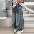 thumbnail image 2 of Boys Baggy Jeans, Teen Casual Straight Wide Leg Jeans Y2k Loose Fit Elastic Waist Denim Casual Comfy Pants with Pockets (C-Blue, 5-6 Years), 2 of 9