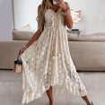 thumbnail image 5 of Femmes Robe Dentelle Grand Ourlet Été Élégant Bretelles Spaghetti Robe Midi pour la Fête, 5 of 5