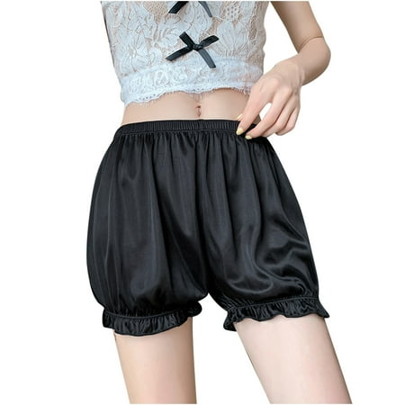 XFLWAM Womens Thigh Slimmers Shorts Lace Tiered Ruffle Panties Casual Cotton Bloomers Booty Shorts Black M