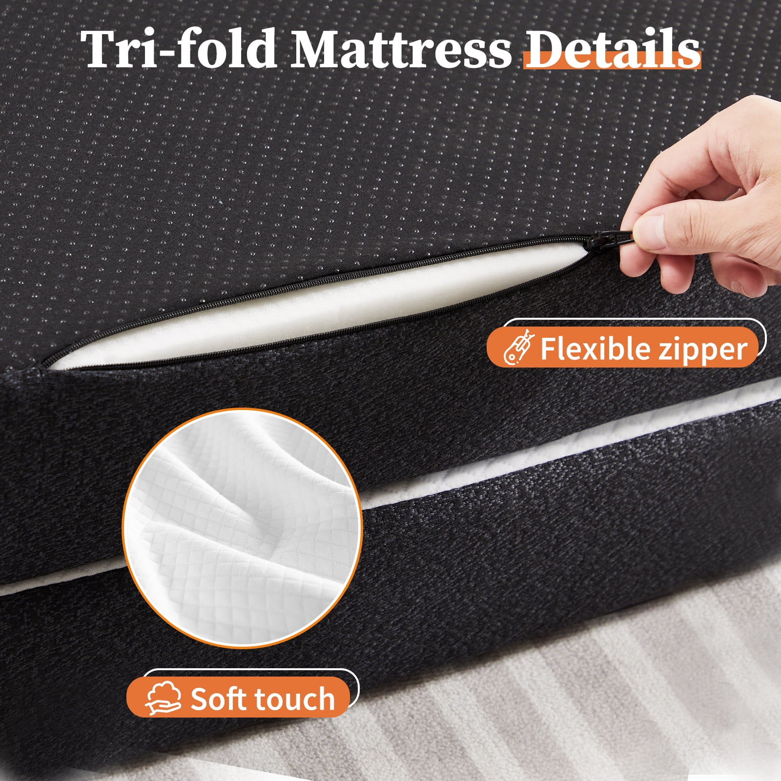 ROSVOVO 4-Inch Twin Size Tri-Fold Memory Foam Mattress, Portable Floor Bed | CertiPUR-US Certified | Washable Cover for Guest, Travel, Camping & Yoga