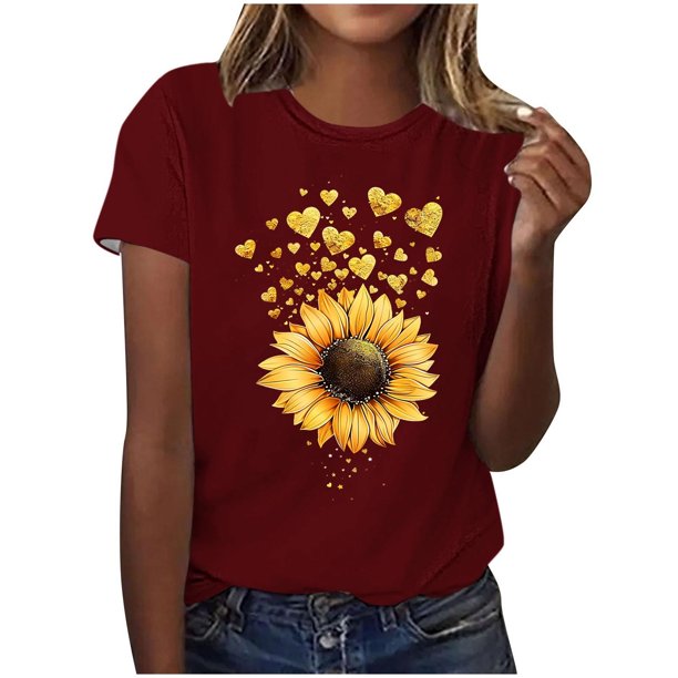 Tops de Ajuste Suelto para las Mujeres Sudadera Casual Impresa Manga Corta Cuello Redondo Superior, Poliéster