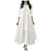 for Women 2025 Ladies Two Large Swing Linen Loose Long Sleeved Linen Skirt Knit Dress Casual Long Sleeve Short Dress Shirt Sleeve Womens Dresses for Work Casual Women White 3XL