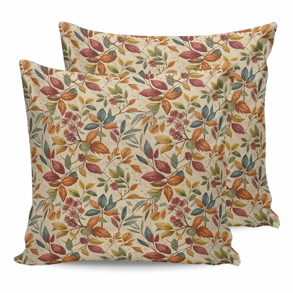 Pillow Covers 20x20 Set of 2, Fall Leaves Throw Pillow Covers Decorative Couch Cushion Cover, Farmhouse Beige Botanical Leaf Autumn Microfiber Soft Square Pillowcases for Bedroom Living Room Sofa