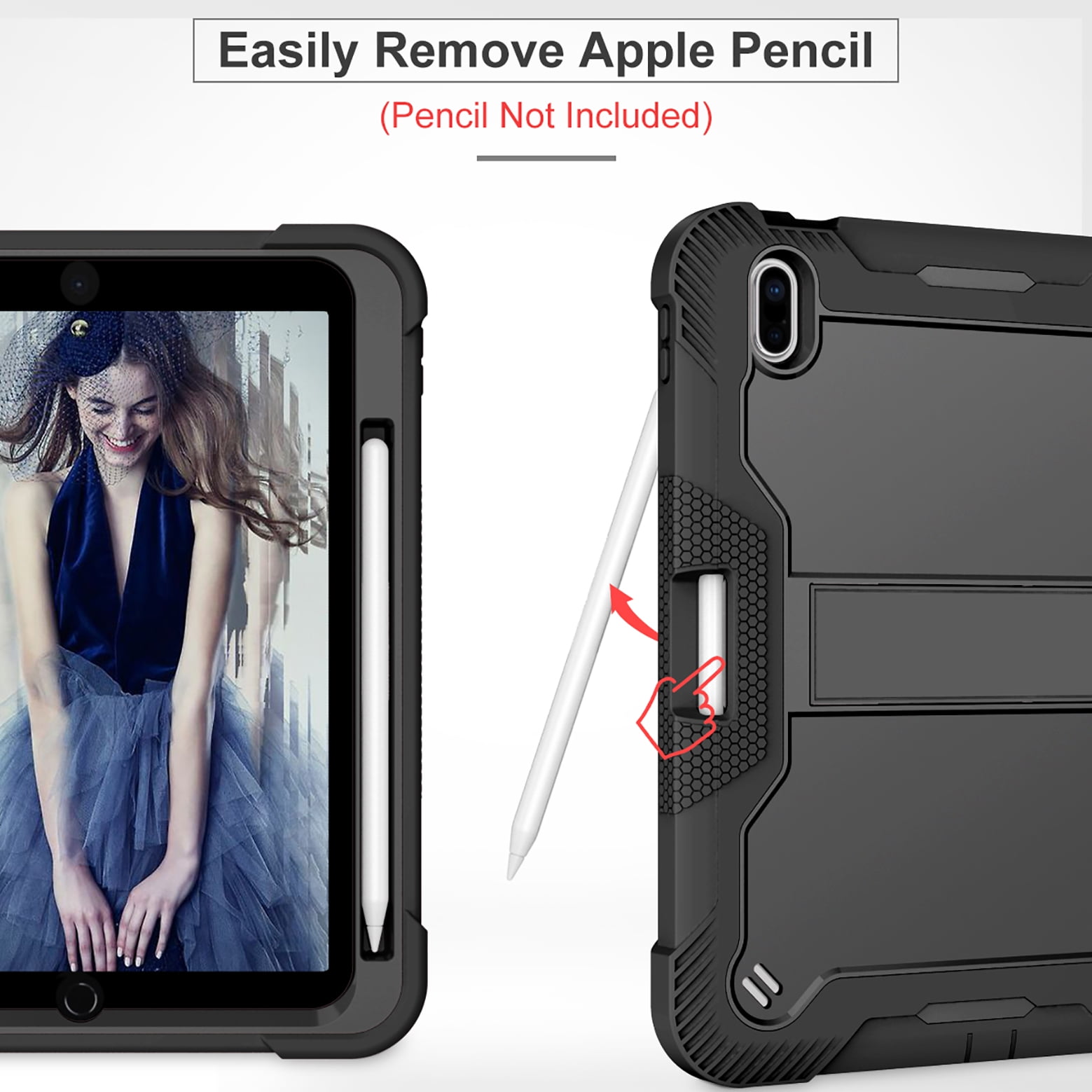 Feishell Case for Apple iPad 10th Generation 10.9 inch (2022),Three Layer Protection Shockproof Hybrid Armor Heavy Duty Rugged Kickstand Protective Cover with Built-in Pencil Holder,Black
