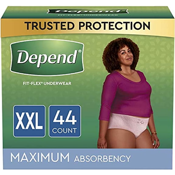 "Depend FIT-FLEX Incontinence Underwear For Women, Disposable, Maximum Absorbency, XXL, Blush, 44 Count (2 Packs of 22) (Packaging May Vary)"