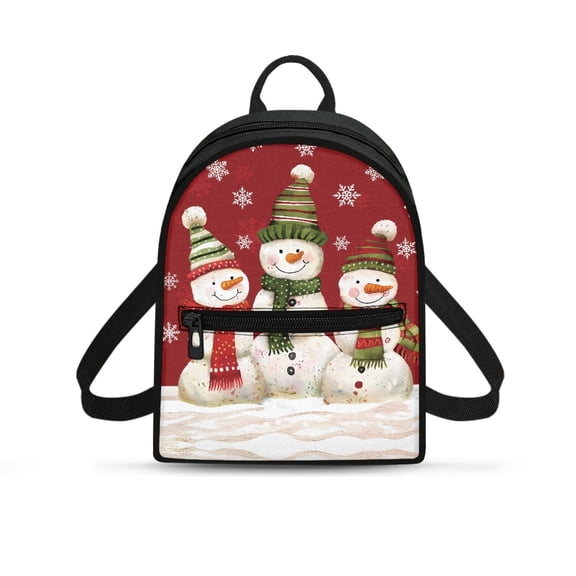 HELLHERO Christmas Snowman Decoration Zipper Closure Small Backpack, Waterproof Women's Travel Shoulder Bag with Front Pocket for Hiking Shopping