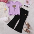 thumbnail image 2 of Sgkm Summer Outfits for Girls Vintage Heart Print Short Sleeve Crop Top Flared Pants Outfit Girls 2 Piece Set Casual 5-6 Years, 2 of 4