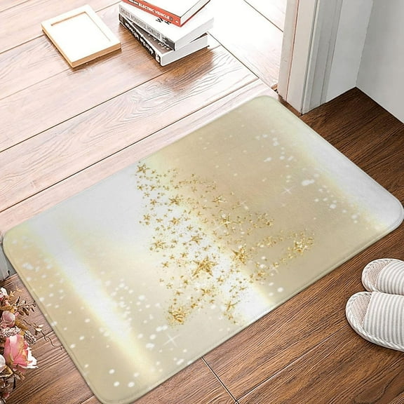 Shiny Gold Christmas Tree Bathroom Rug Bath Mats Door Carpet Floor Mat Farmhouse Decoration Non Slip Soft Absorbent Rugs for Kitchen Bedroom Living Room Decor