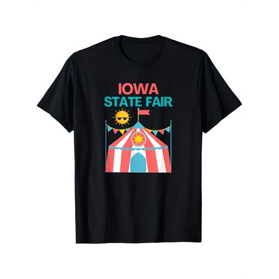 Iowa State Fair Circus Tent Graphic T-Shirt, Unisex Cotton Casual Round Neck Short Sleeve Tee with Stretch, Black with Vibrant State Fair Design, S-XXXL