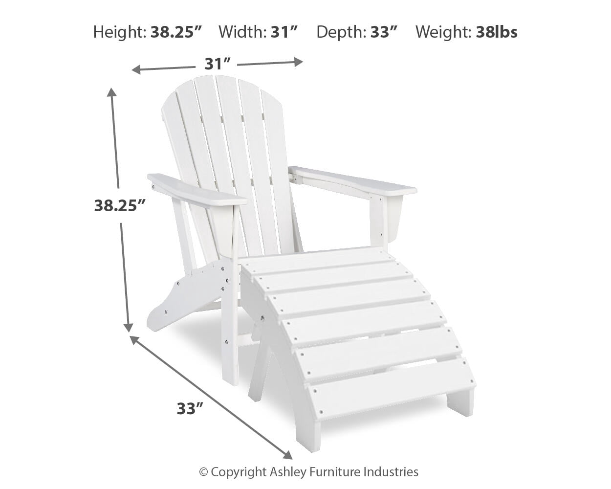 Signature Design by Ashley Contemporary Sundown Treasure Adirondack Chair  White