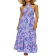 thumbnail image 3 of Femmes Été Crossover Licol Cou Sans Manches Plaid Coupé Dos Flowy une Ligne Maxi Robe Rose XL, 3 of 7