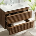 thumbnail image 5 of Sink Vanity Cabinet, Wall Mounted, Wood, Brown Walnut White, Modern Contemporary Urban Design, Hotel Bedroom Bathroom Master Suite Guest, 5 of 10