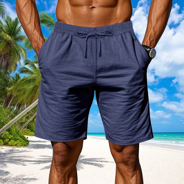 pstuiky Pantalones cortos para hombre, Pantalones cortos holgados de cinco centavos con cordón para hombre, de color liso, para playa, informales, a la moda Pantalones cortos de golf