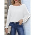 thumbnail image 6 of Women'S Off Shoulder Long Sleeve Solid Color Knitted Sweater Casual Loose Fall Trendy Pullover Tops White XL, 6 of 8