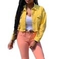 thumbnail image 1 of SAYOO Blusa de denim para mujeres, chaqueta de cuello de solapa de manga larga de color sólido SAYOO moda, 1 of 8