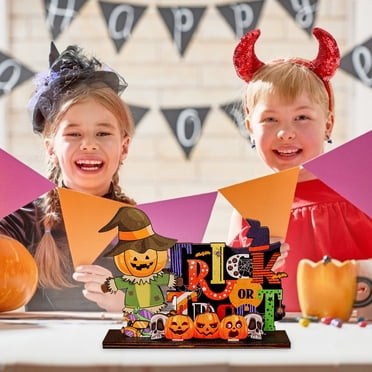 3 Piece Halloween Table Decor Set - Pumpkin Centerpiece With Boo Sign & Witch Hat