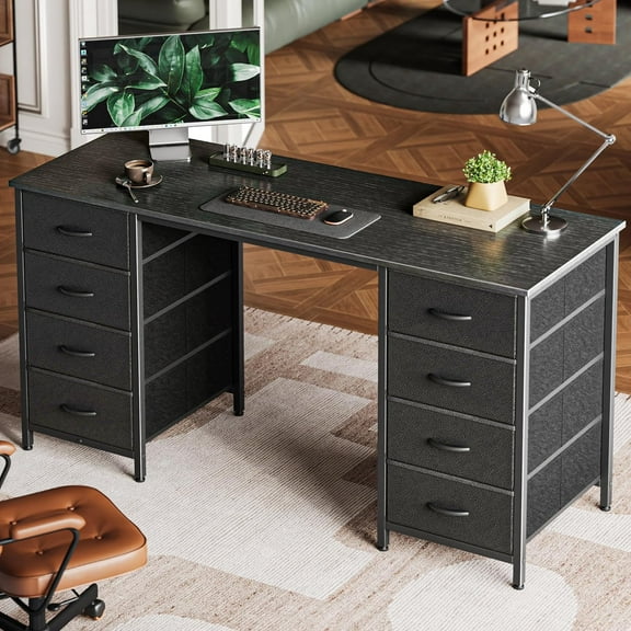 47 Inch Vanity Desk with Fabric Drawers, White Desk, Computer Desk with Large Storage, Drawers, for Home Office, Bedroom