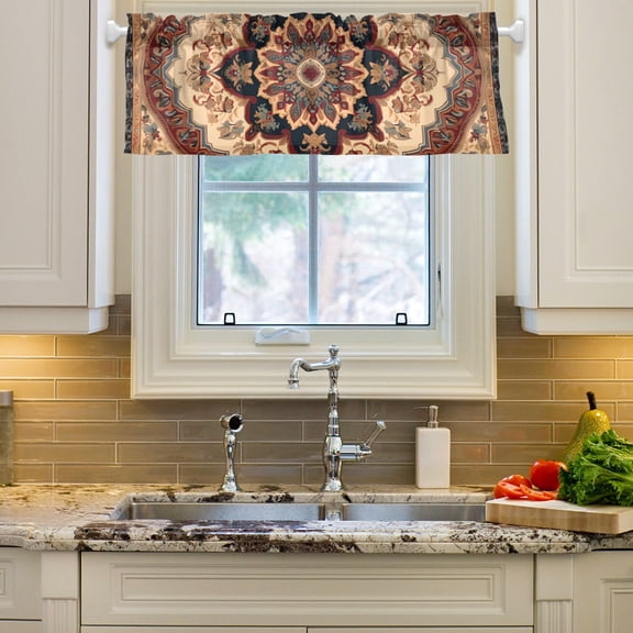 Pattern Vintage Boho Curtain Valances Farmhouse Design Window Treatment Decor Blackout Rod Pocket for Windows Living Room Kitchen 54" x 18"