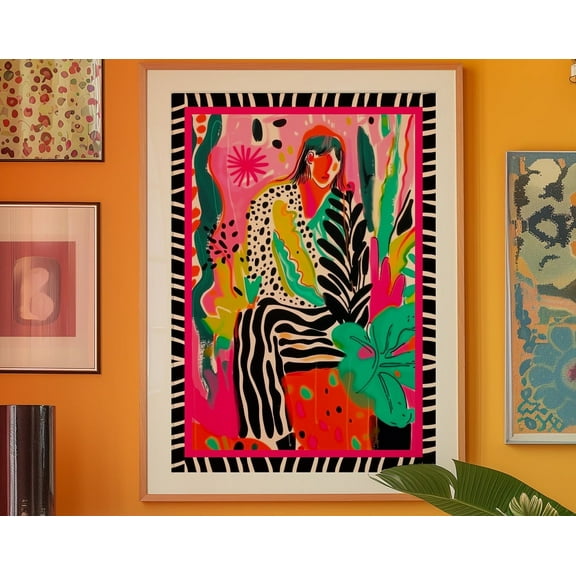 Red Wall Art, Maximalist Wall Art, Dopamine Decor, Woman Poster, Psychedelic Wall Art, Aesthetic Print, Trippy Wall Art, Preppy Poster Wall Art, Modern Wall Decor, 8x12 UNFRAMED