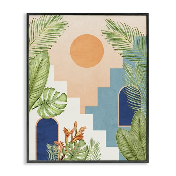 Stupell Industries Desert City with Palms Scenery Painting Black Framed Art Print Wall Art, 11 x 14