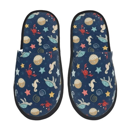 Balery Sea Creatures Slient Indoor Furry Fleece Comfort House Shoes Soft Non-Slip Home Shoes Cotton slippers House Slippers-- Large
