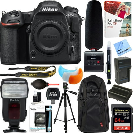 Nikon D500 20.9 MP CMOS DX Format Digital SLR Camera Body + Tascam DR-10SG Audio Recorder and Shotgun Microphone + 64GB Accessory Bundle