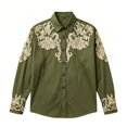 thumbnail image 3 of KHONTS Western Cowboys Graphic Printed Shirts for Kids Boys Long Sleeve Button down Stylish Tops,Size 4-13 Years Army Green 140, 3 of 4
