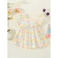 thumbnail image 2 of Wassery Infant Baby Girls Summer Dress Floral Floral Print  Cotton Short Sleeve Square Neck Dress Ruffled Princess A-Lined Party High Waist Dress 9M-2T, 2 of 9