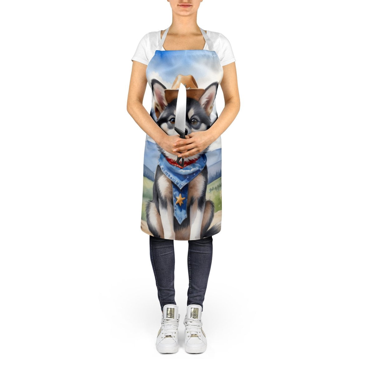 Alaskan Klee Kai Cowboy Welcome Apron 27 in x 30 in