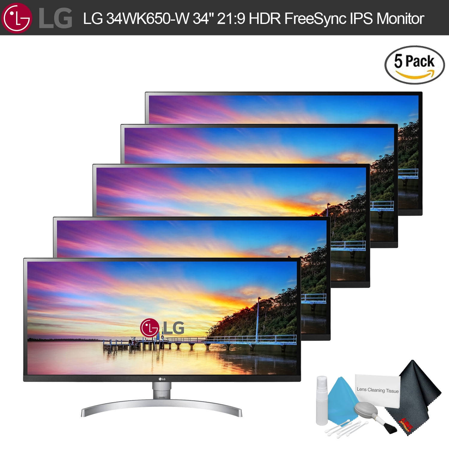 LG 34" 219 HDR FreeSync IPS Monitor 5 Monitor Bundle Set