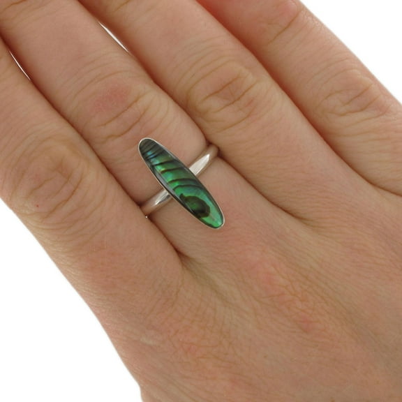 Navette Shell Abalone Zealand Paua Sterling Silver Cocktail Ring Adjustable Ladies Adult Female Women