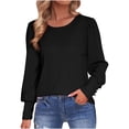thumbnail image 2 of YUNAFFT Womens Tops Clearance, Women's Spring And Autumn Round Neck Loose Casual Bubble Sleeve Button Long Sleeve T-shirt Tops, 2 of 7