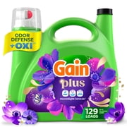 Gain Plus Laundry Detergent Liquid, Now with Odor Defense + OXI, Moonlight Breeze Scent, 170 fl oz, 129 Loads