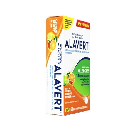 Alavert Allergy 24Hour Relief (Citrust Burst Flavor Orally Disintegrating Tablets), NonDrowsy, Antihistamine, Citrus Burst, 60 Count