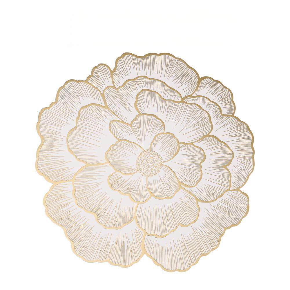 Sinkoo Placemats Set of 8, 15" Round Placemats Gold Metallic Rose Kitchen Table Centerpiece, Vinyl Placemats, Table Place Mats for Dining Table Decor