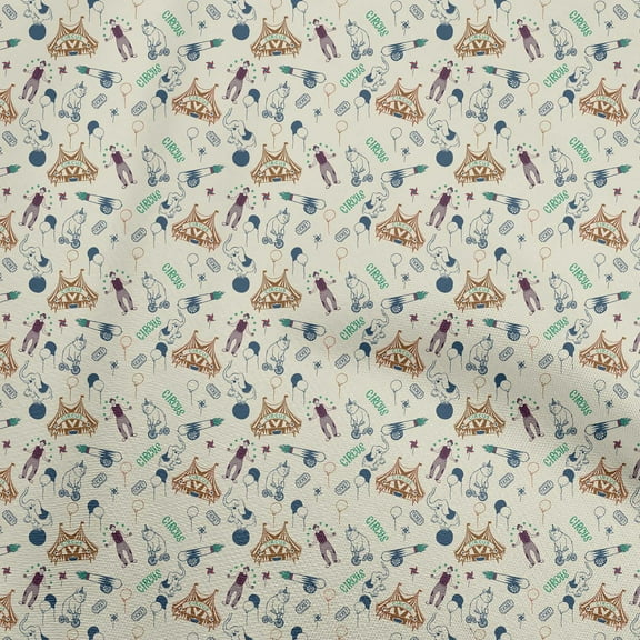 oneOone Cotton Jersey Beige Fabric Circus Fabric For Sewing Printed Craft Fabric By The Yard 58 Inch Wide-aA