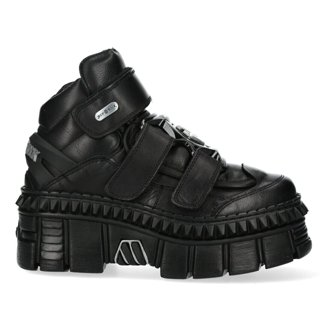 New Rock Boots WALL106-S25 Unisex Metallic Black Leather Platform
