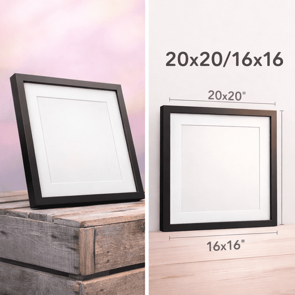 20x20 Inch Black Picture Frame with 16x16 Mat