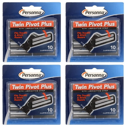 Personna Twin Pivot Plus Refill Blade Cartridges w/ Lubricating Strip for Atra & Trac II Razors 10 ct. (Pack of 4) + Schick Slim Twin ST for Sensitive