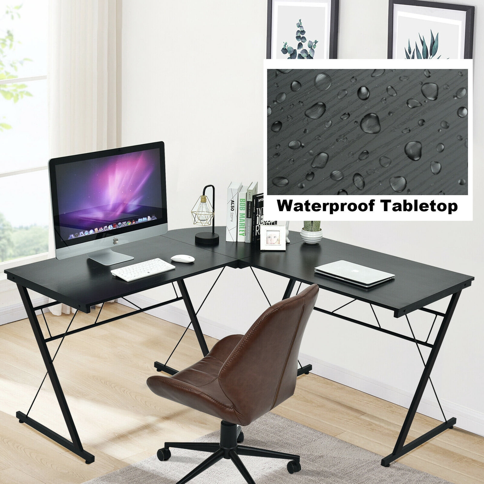 Gymax 59" L-Shaped Corner Desk Computer Table Study Workstation Home Office, Black