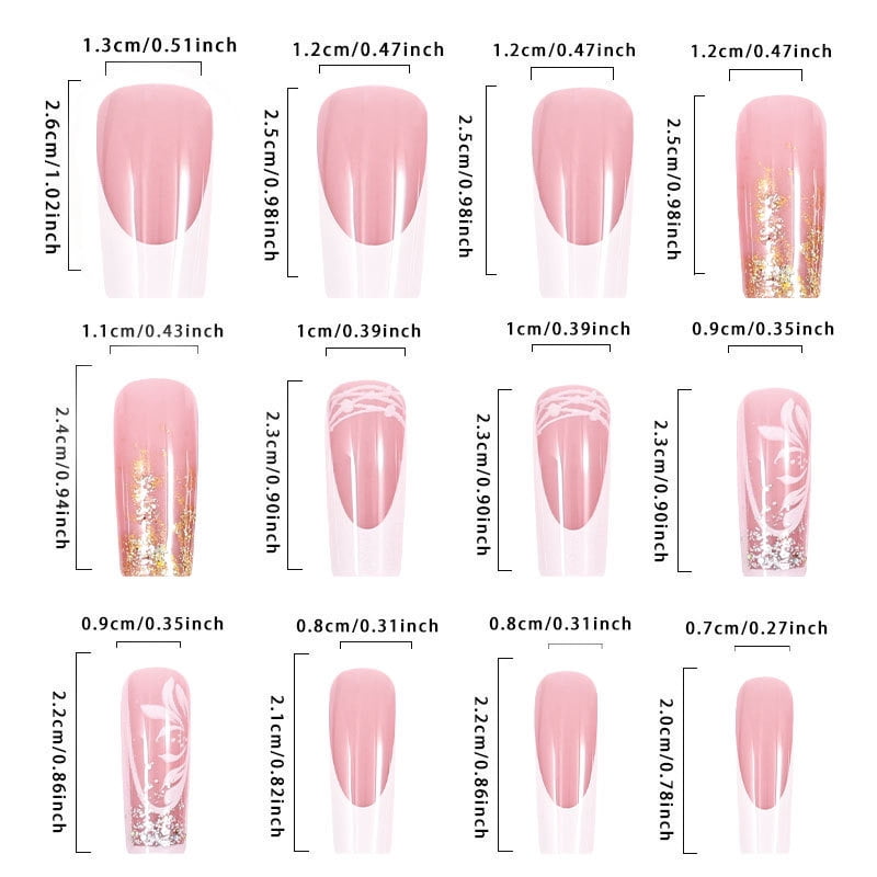 Yoyauz 24PCS French Pointed Nail, Short Fake Nail, Square Needle