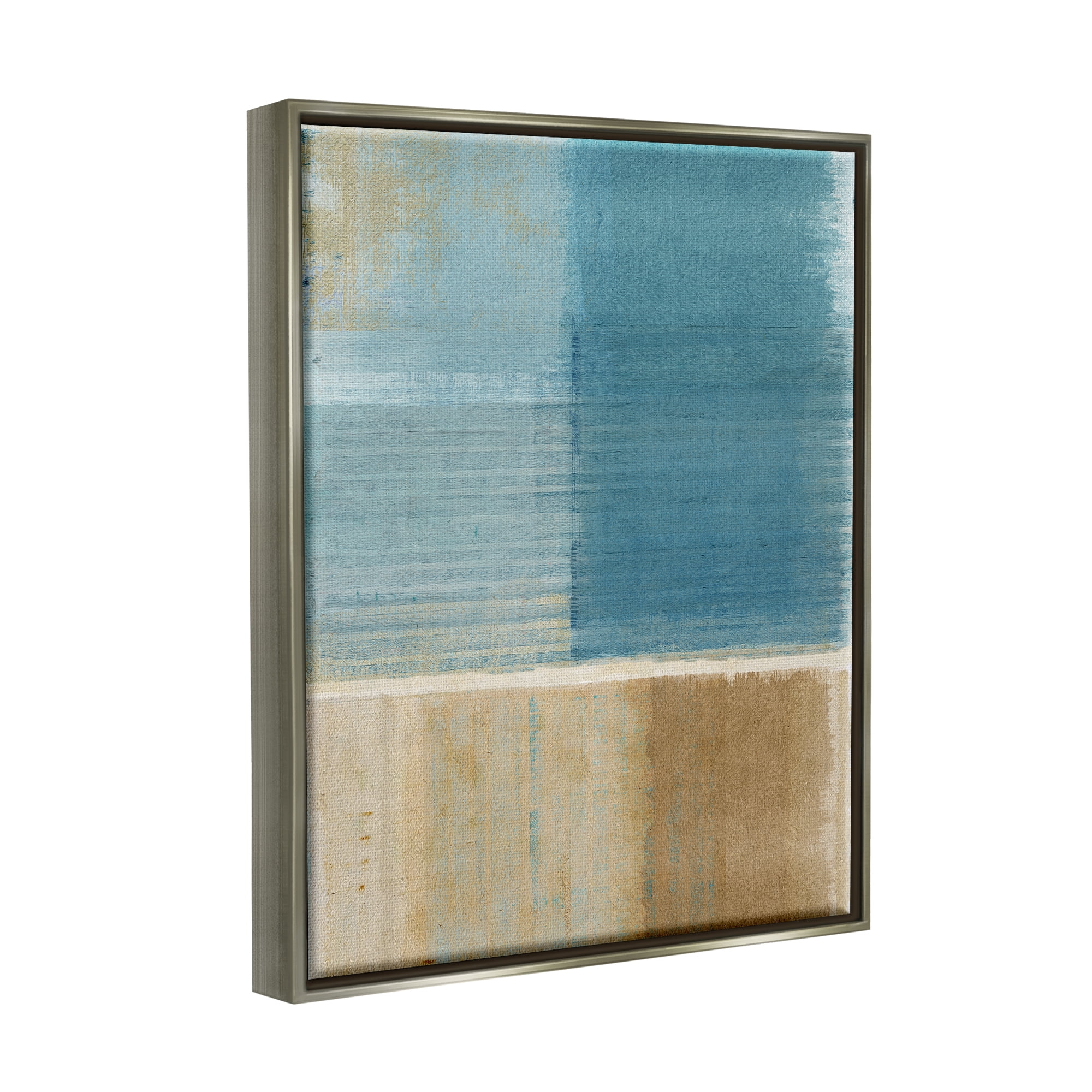 Stupell Industries Blue & Brown Painting Abstract Painting Gray Floater Framed Canvas Art Print Wall Art, 17 x 21