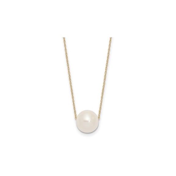 10-11mm White Freshwater Cultured Pearl Solitaire Necklace with 14K Gold Chain for Women