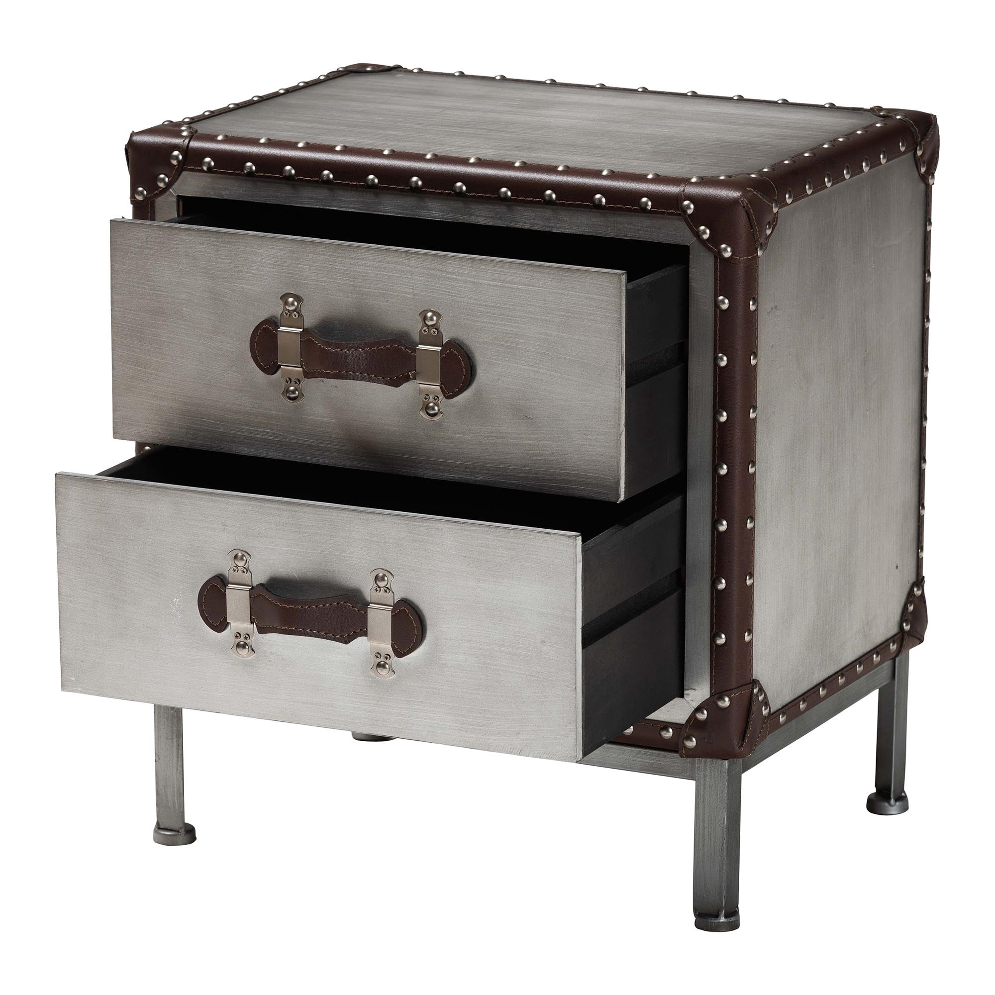 Baxton Studio Jacey Vintage End Table, 2-Drawer, Silver