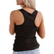 thumbnail image 3 of Top sin mangas acanalado con botones, cuello redondo, delgado, suave, informal, con botones delanteros, chaleco de verano acanalado para mujer, negro, M, 3 of 5