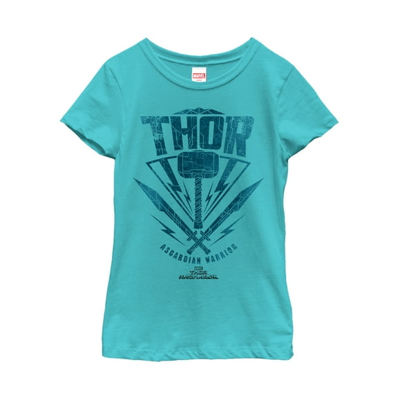 Girl's Marvel Thor: Ragnarok Asgardian Warrior Hammer Graphic Tee Tahiti Blue Medium