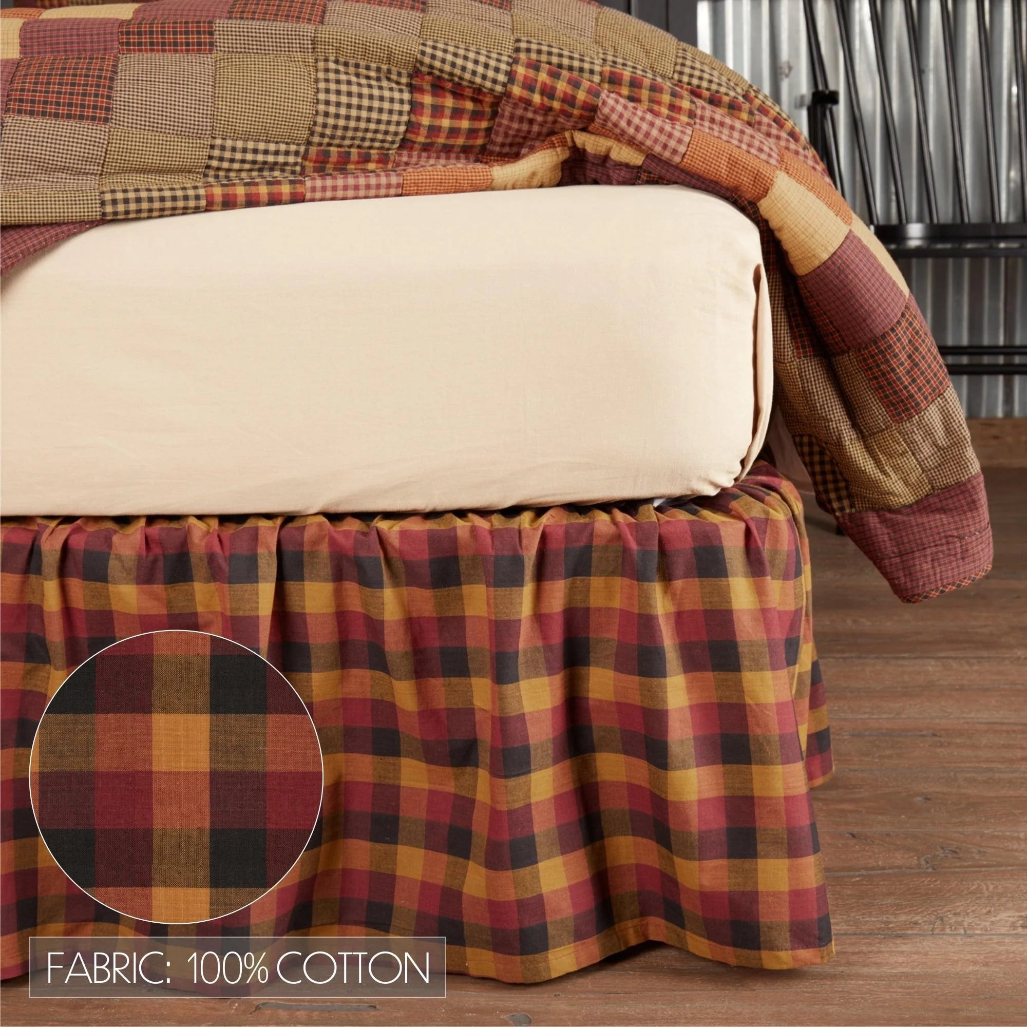 VHC Brands Primitive Heritage Farms Bed Skirt, Twin, Deep Burgundy Red