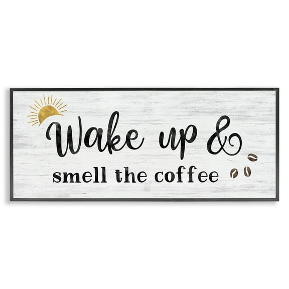 Stupell Industries Wake up Smell Coffee Food & Beverage Painting Black Framed Art Print Wall Art, 24 x 10