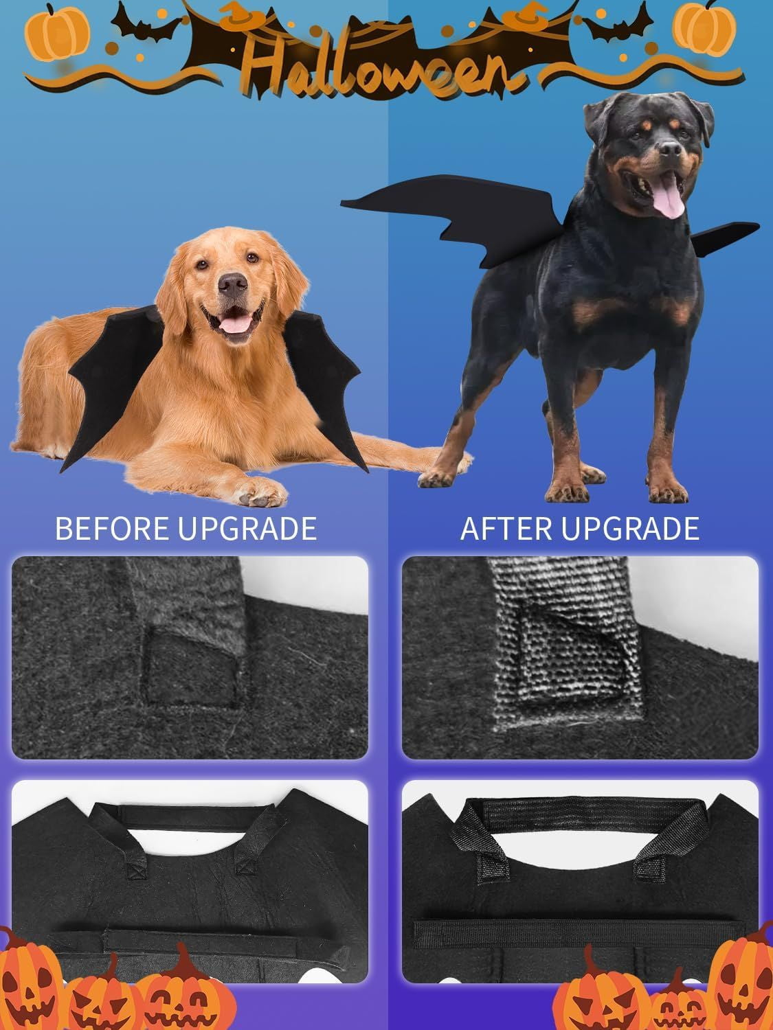Pet Bat Wing Costume with Adjustable Velcro Straps for Dogs and Cats Halloween Party Cosplay